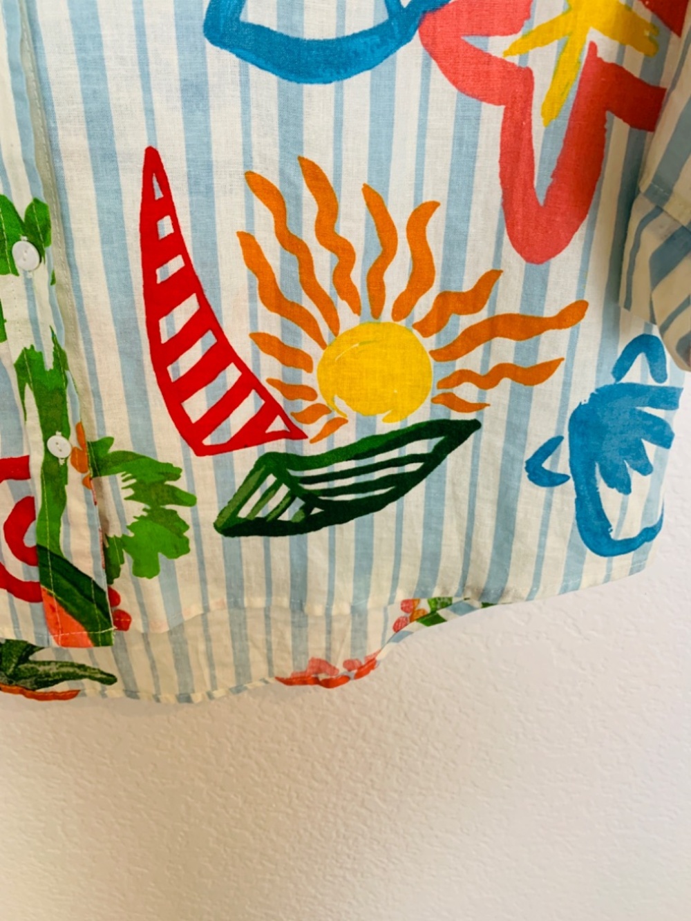 Calypso St. Barth Button Up Shirt XL Stripes Fruit Nautical Beach Print Linen - Picture 9 of 15